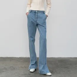 Женские джинсы, женские осенние и зимние брюки с высокой талией и длинными разрезами