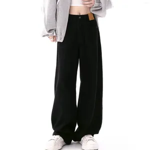 Jeans pour femmes femmes baggy noire coréense coréenne haute taille pantalon denim de jambe large streetwear lâche polyvalent décontracté.