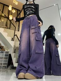 Jeans para mujer Mujeres Baggy Denim Pantalón con solapa Bolsillo Cargo Techwear Streetwear Cool Y2k Pantalones Harajuku BF Boyfriend Loose Straight 2023