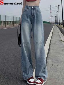 Damesjeans Dames Baggy Hoge taille Rechte jeans Lente Herfst Koreaanse streetwear Wijde pijpen Denim broek Casual Vintage Oversize 5xl Vaqueros240124