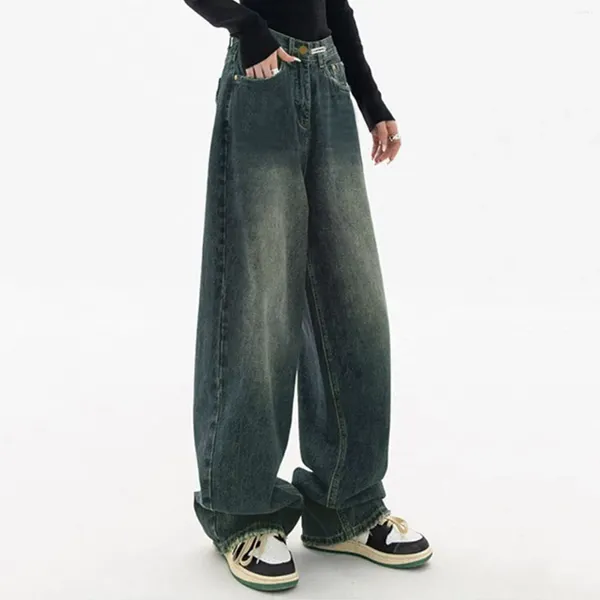 Jeans pour femmes femmes baggy grande taille en vrac décontracté couleur solide street street street rétro mode pantalon de jean maigre taille haute taille