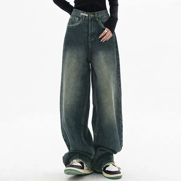 Jeans pour femmes Femmes Baggy Droite Loisirs Denim Pantalon Bouton Poches Taille Haute Pantalon Vintage Pour Femme Fine Robes Mujer