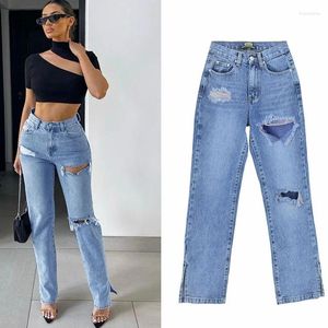 Damesjeans Dames Baggy Y2K Gescheurd met gaten Blauw Zwart Broek Moeder Vriendje Hoge taille Broek Denim