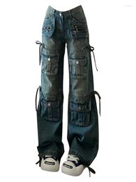 Dames Jeans Vrouwen BF Stijl Y2k Streetwear Harajuku Baggy Multi-Pocket Blue Denim Cargo Broek Lage Taille Wijde Pijpen Jaren 2000 Esthetische Kpop