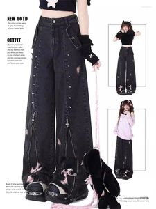 Damesjeans Vrouwen Zwart Gotic Baggy Vintage High Taille Cowboy broek Harajuku broek Esthetisch Y2K Sweet Cool rechte been