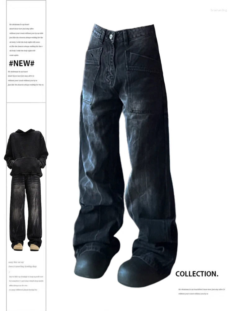 女子ジーンズの女性ブラックゴシックバギーヴィンテージY2K 90S美的特大サイズのデニムズボンHarajuku Cowboy Pants Emo 2000s Trashy Clothers