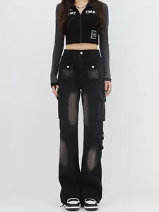 Jeans pour femmes femmes noires gothiques cargo harajuku esthétique vintage des années 2000.