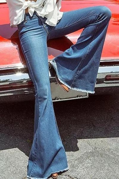 Jeans pour femmes femmes bleu mode pantalon évasé femme rétro taille haute Denim pantalon printemps doux Slim Fit décontracté dames tenue de bureau