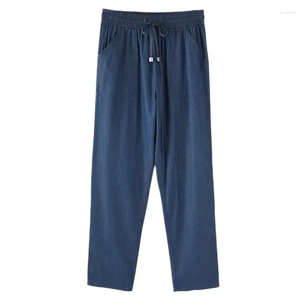 Jeans pour femmes Femmes Bleu Mode Printemps Casual Poche Denim Pantalon Cordon Enroulé Crop Soie Glace Y2k Pantalon Plus Taille