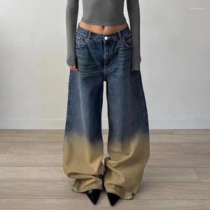 Jeans pour femmes femmes Blue Harajuku Y2k 2000S 90S Aesthtique Baggy Gradient Denim pantalon surdimension Pantalon Jean Vintage Vinths Trashy 2024
