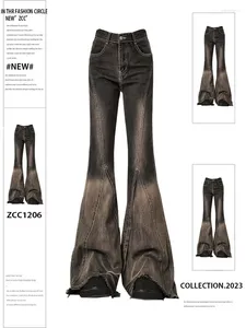 Jeans pour femmes femmes brunes noires flare vintage y2k 90S esthétique pantalon denim baggy emo 2000 HARAjuku large pantalon de cowboy vêtements trash