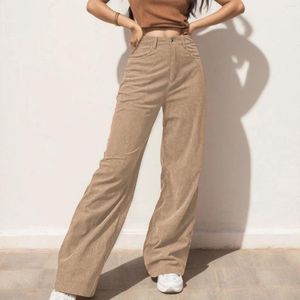 Jeans pour femmes Femmes Brown Corduroy Taille haute Lâche Droite Large Pantalons décontractés Femelles Y2K Streetwear Vintage Baggy Pantalon