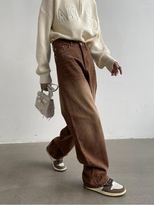 Jean femme marron Vintage taille haute droite 2023 automne Baggy jambe large pantalon rétro Streetwear mode Denim pantalon Y2K