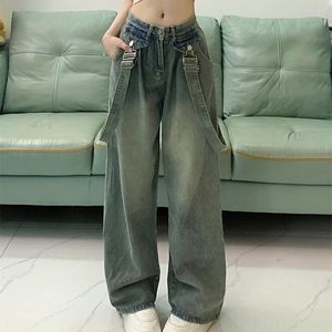 Jeans pour femmes Femmes Cargo Harajuku Vintage Baggy Y2K Denim Pantalon 90s Esthétique Large Jean Pantalon 2000s Trash Vêtements 2024