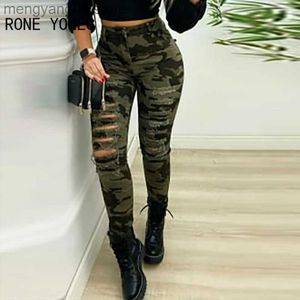 Damesjeans vrouwen casual camouflage print fringe zoom cutout jeans dames broek t230530