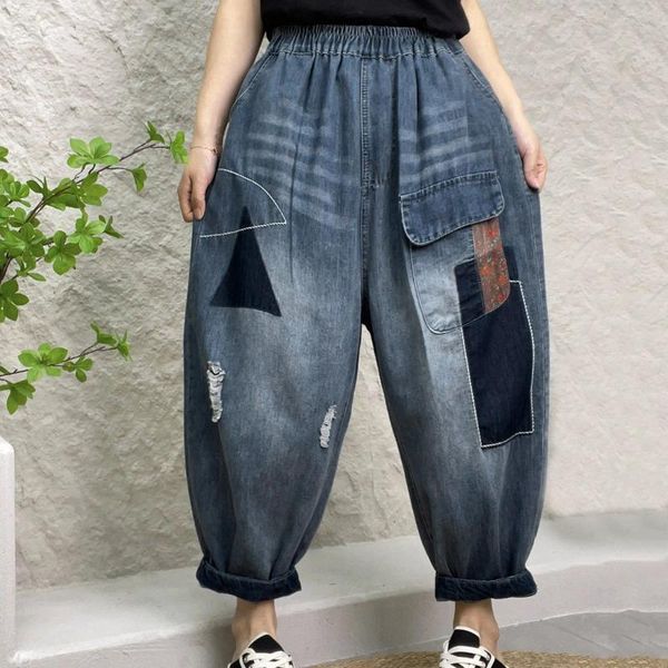Jeans pour femmes femmes de style ethnique décontractée lavé simple capri pantalon élastique taille imprimée femme taille 14 jean pour