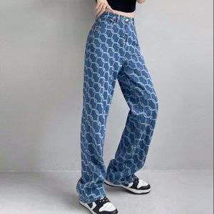 Damesjeans Dames Casual modeontwerper Jeans Hoge taille wijde pijpen broek Rechte broek