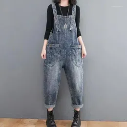 Jeans féminins femmes à sauts décontractés en denim combinaison élégante couleur solide avec sangles ajustées pour streetwear 2024 yc57