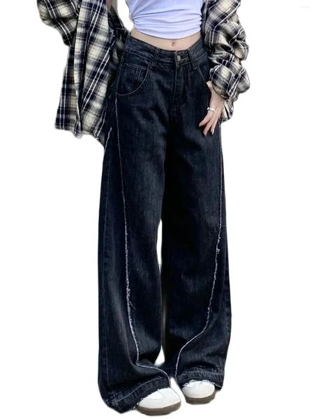 Jeans Femme Femmes Casual Vintage Vintage Classique Denim Américain Élégant Ligne Noire Gland Spicy Girl Y2K Chic Taille Haute Tout-Match Streetwear