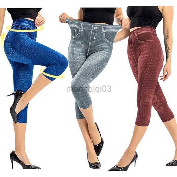 Jeans Femmes Femmes Denim Leggings Stretch Imprimé Casual Leggins Courts Pantalon Longueur Mollet Faux Jeans Taille Haute Mince Femme Culotte D'été Y23
