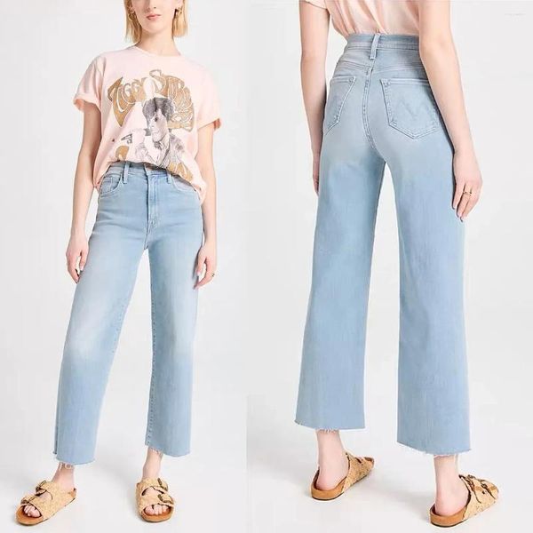 Jeans pour femmes Femmes Denim Pantalon 2023 Taille haute Bleu clair Coupe ample Longueur de la cheville droite