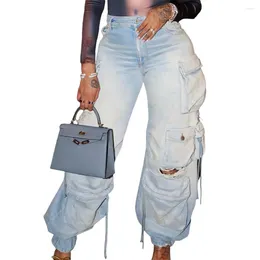 Damen Jeans Frauen Denim Hosen Multi-Pocket-Hose Retro Casual Cargo Street Washed
