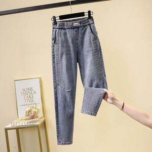 Dames jeans dames denim broek vintage elastische taille harem lente herfst casual enkel lengte mom cowboy broek