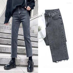 Jeans pour femmes Femmes Denim Simple Lâche Casual Droite Longueur de la cheville Mode Dames Taille haute Gris Noir Bleu Pantalon en coton