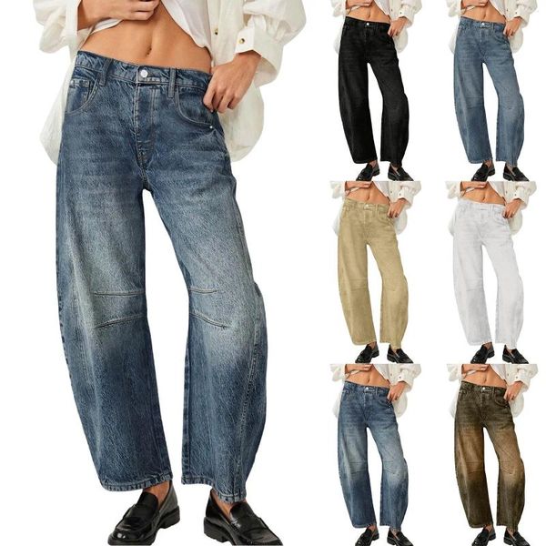 Jeans para mujer Pantalones de diseñador para mujer Barril de tiro medio para cintura de pierna ancha Recortada Denim Baggy Air Jean Chaleco