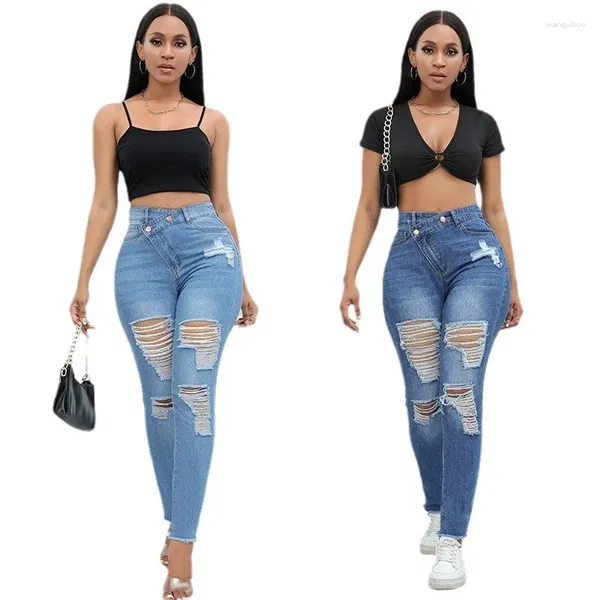 Jeans pour femmes femmes en détresse flash lavage en denim pantalon crayon épissé trous hauts taies sexy gaine de la gaine