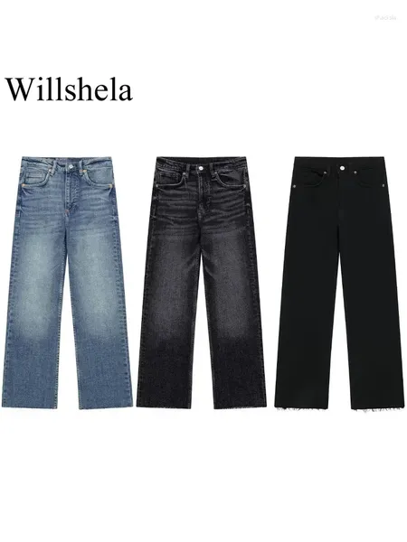 Jeans pour femmes Femmes Mode Denim Bleu Pantalon à glissière avant Vintage Mid-Taille Femme Chic Lady Pantalon à jambes larges