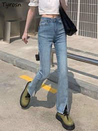Jeans pour femmes femmes mode élégant tempérament tendre conception fente Simple taille haute droite loisirs tout match doux Style coréen