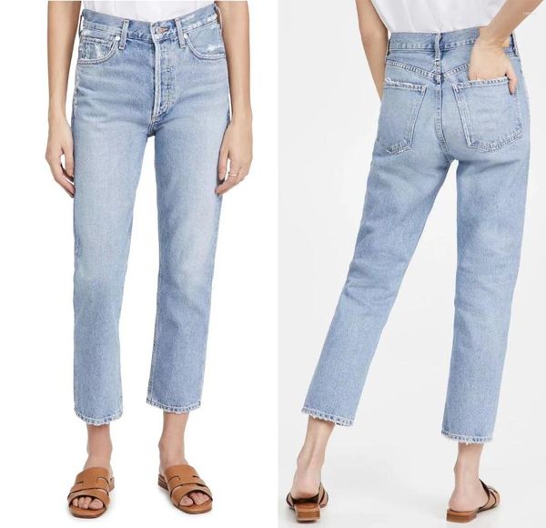 Jeans pour femmes Fashion Fashion haute taille légère pantalon denim bleu petit petit ami décontracté droit