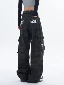 Jeans para mujer Mujeres Moda Letras Imprimir Harajuku Negro Pantalones largos Casual Elástico Cintura Hippie Joggers Pantalones Streetwear Sweetpants Y2K