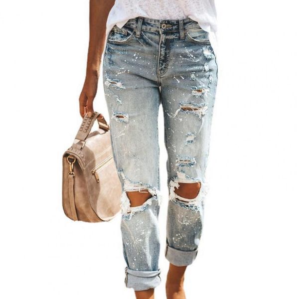 Jeans pour femmes Mode féminine Taille moyenne Boyfriend Big Ripped Hole Jeans Casual High Street Denim Pantalon Sexy Vintage Crayon Calca Jean Streetwear 230613