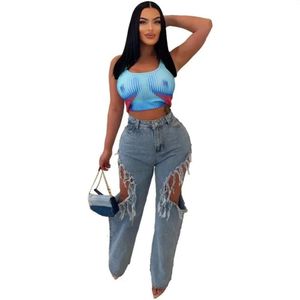 Jeans pour femmes Femmes Mode Ripped Cutout Gland Star Retour Zipper Fly Straight Sping Summer INS Street Denim Pantalon Marque Designer en gros