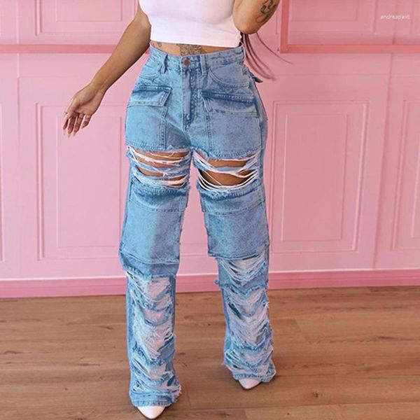 Jeans de femmes femmes mode déchiré évider gland poche avant style 2023 été ins street denim pantalon pantalon slouchy
