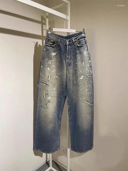 Jeans pour femmes Fashion Fashion Splash Ink Imprimé Graffiti printemps 2024 Pantalon de denim Long Ligne lâche en détresse