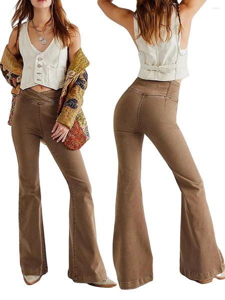 Jeans pour femmes Femmes Flare Mode Taille Haute Stretch Denim Pantalon Solide Couleur Slim Bell Bottoms Pantalon Streetwear