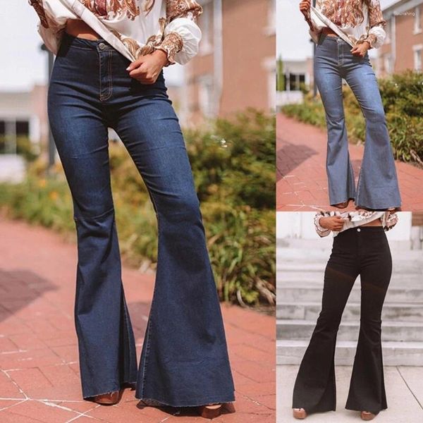 Jeans pour femmes Femmes Flare Printemps Automne Mode Casual Large Jambe Bell Bas Élastique Skinny Slim Push Up Long Denim Pantalon Bleu Noir