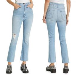 Jeans para mujeres Mujeres Frayed Bordes Pantalones de mezclilla 2024 Moda de cintura alta ligeramente acampanada