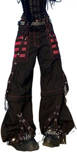 Jeans pour femmes femmes gothique chaîne Bandage pantalon à jambes larges surdimensionné taille basse foncé académique pantalon Streetwear 90 s Baggy Punk Style