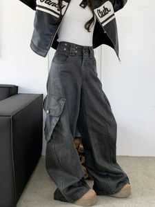 Jeans Femme Femmes Gris Gothique Baggy Cargo Vintage 90s Esthétique Y2K Denim Pantalon Harajuku Taille Haute Cowboy Pantalon 2000s Vêtements 2024