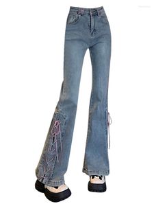 Jeans pour femmes Femmes Grunge Design à lacets Gyaru Mode coréenne Denim Pantalon évasé Jean Long Pantalon Harajuku Y2k Streetwear Années 2000 Esthétique