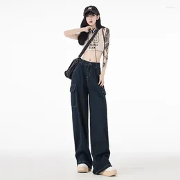 Jeans Femme Femmes Harajuku Cargo Baggy Bleu Streetwear Hip Hop Oversize Casual Jambe Large Vintage Demin Pantalon Y2k Pantalon D'été Lâche