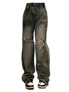 Jeans pour femmes femmes harajuku mode pantalon de jean déchiré de sens arabite longue jambe large y2k streetwear 2000S esthétique Cyber Grunge