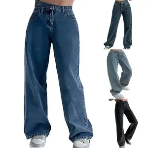 Jeans pour femmes Femmes Taille Haute Baggy Casual 2024 Mode Pantalon à jambe droite Y2K Denim Pantalon Vintage Lâche Bleu Lavé 90s