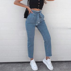 Dames jeans vrouwen hoge taille riem gescheurd sexy moeder zwart plus size vintage vriend baggy woman push up hoge kleding