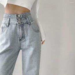 Jeans para mujer Mujeres de cintura alta Casual Mamá Femme Pantalones Spirng Otoño Denim Mujer suelta Pantalón de pierna ancha Longitud completa Feminina Trouses