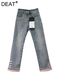 Jeans pour femmes Femmes Taille haute Perles chinoises Cristal Slim Straight Denim Pantalon à la cheville 2024 Mode d'hiver 29L6387